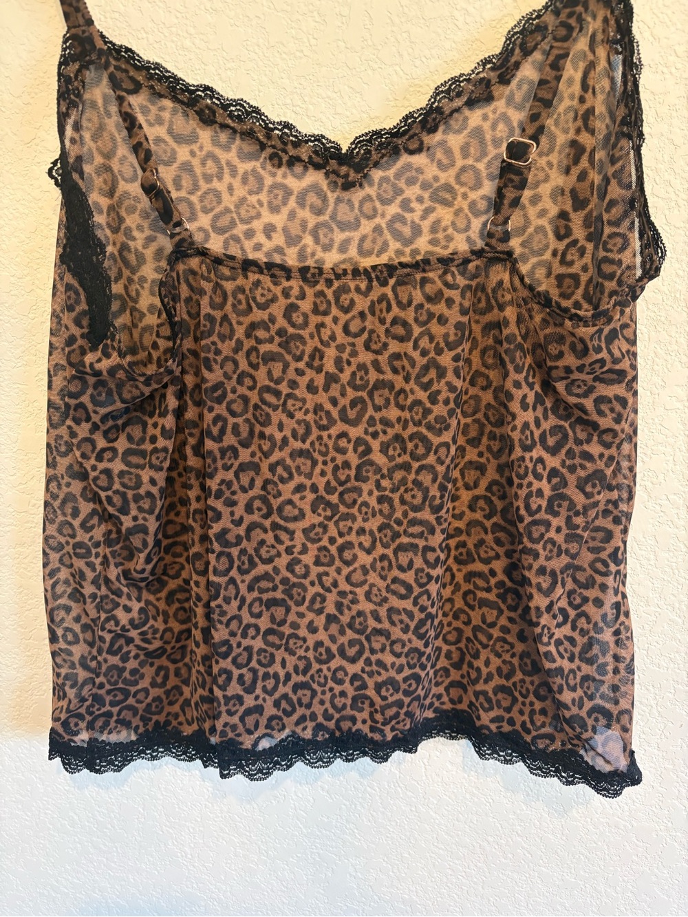 Leopard Print Lace Trim Camisole Tank Y2K Sheer Animal Print Top Women’s XL - Picture 11 of 13